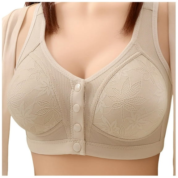 khonts,Women's Front Snap Closure Wireless Bras Comfort Senior Bras Large Bust Push up Bralettes Light Gray 46