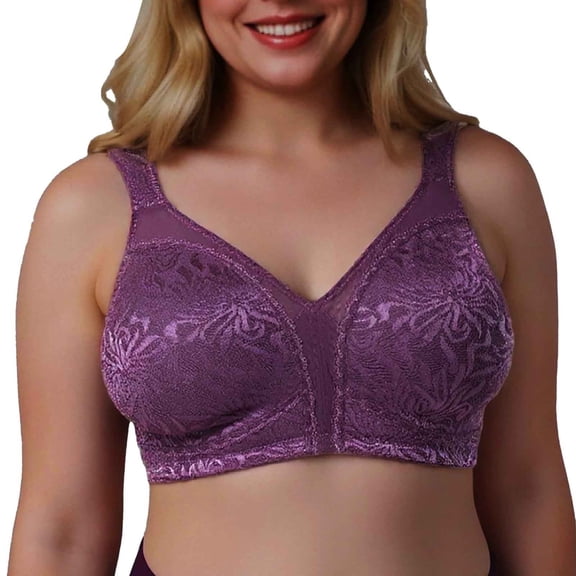 khonts,Women's Full Coverage Lace Bras Comfort Wireless Bra Non Padded Sheer Comfy Bralettes Purple T