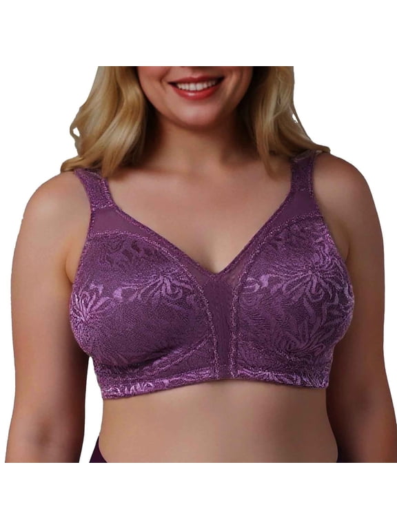 ,Women's Full Coverage Lace Bras Comfort Wireless Bra Non Padded Sheer Comfy Bralettes Purple T