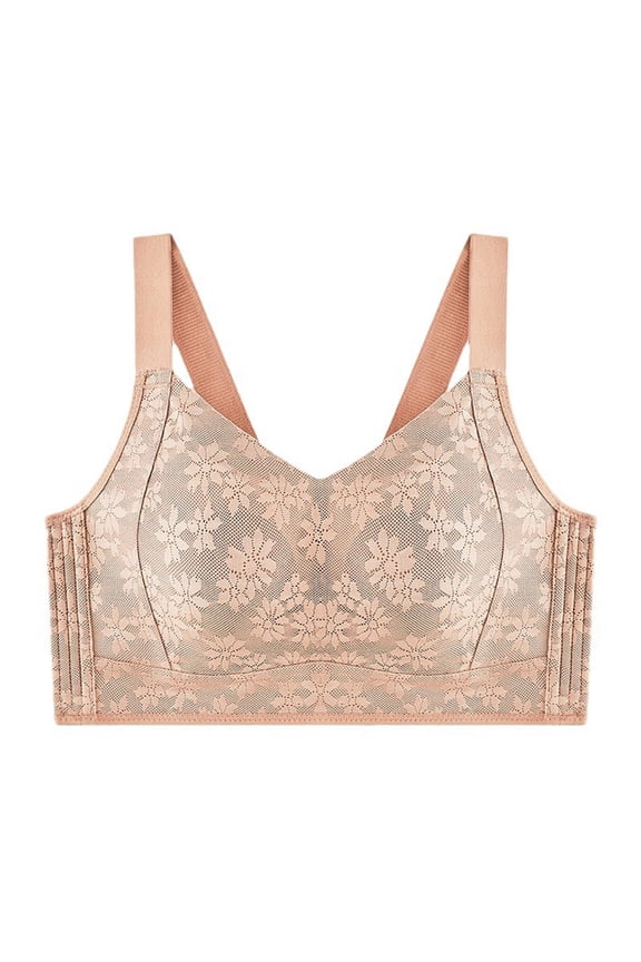 ,Women's Full Coverage Push up Lace Bras Wireless Posture Correction Bra Daily Comfort Lightweight Bra Khaki 40