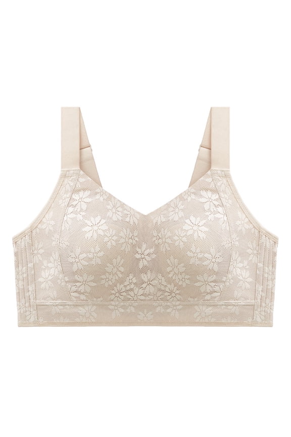 ,Women's Full Coverage Push up Lace Bras Wireless Posture Correction Bra Daily Comfort Lightweight Bra White 40