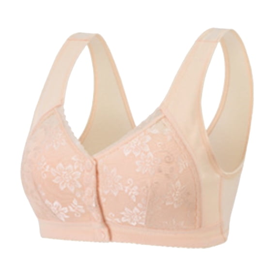 khonts,Women's Lace Front Closure Bras Plus Size Full Coverage Wireless Bra Push up Anti-Sagging Bralettes Beige 36