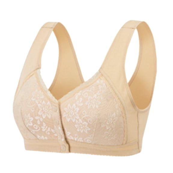 khonts,Women's Lace Front Closure Bras Plus Size Full Coverage Wireless Bra Push up Anti-Sagging Bralettes Yellow 36