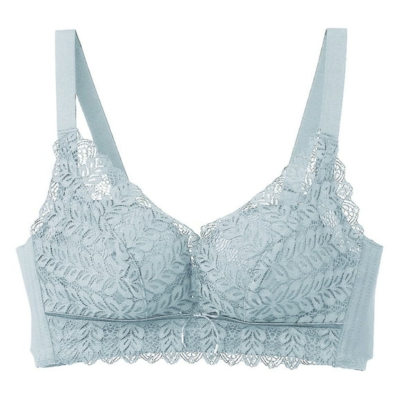 khonts,Women's Lace Full Coverage Wireless Bras Push up V Neck Seamless Bralettes Sexy Push up Gathering Bra Blue 80B