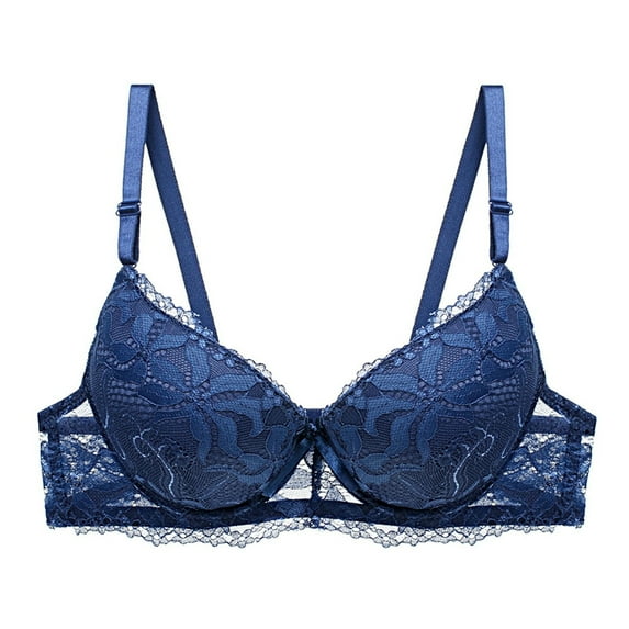khonts,Women's Lace Push up Bras Underwire Sexy Full Coverage Bras See Through High Support Spaghetti Straps Everyday Bralettes Blue M