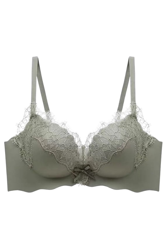 ,Women's Lace Push up Wireless Bras Thick Padded Extra Lift Full Coverage Bra Deep V Neck High Support Bralettes Green 38