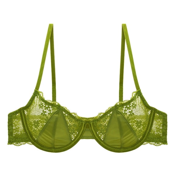 khonts,Women's Lace Ultra Unpadded Bras Sexy Push up Underwire Bra Soft Support Comfort Everyday Bra Green 36