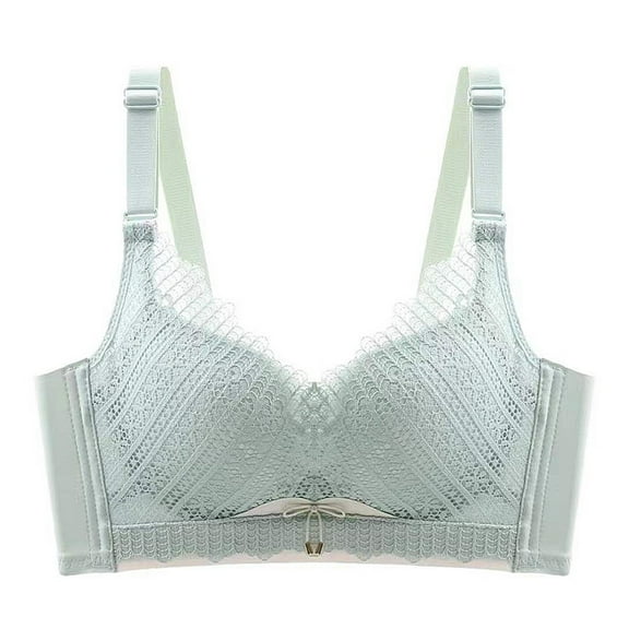 khonts,Women's Lace Wireless Gathering Bras Seamless Soft Bralettes V-Neck Full Coverage Push up Adjustable Strap Bra Green 85B