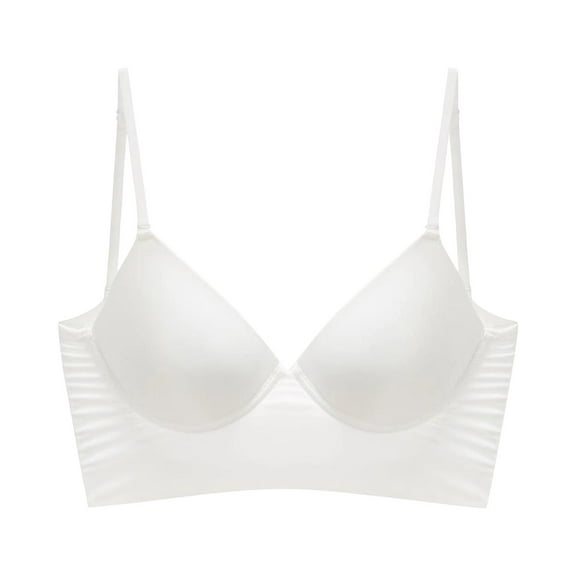 khonts,Women's Low Back Underwire Bra Soft U Shape Backless Push up Underwear Bras Detachable Spaghetti Straps Seamless Sexy Bralettes White M