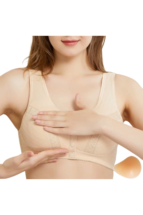 ,Women's Mastectomy Bras with Pockets for Prosthesis Front Closure Bras No Underwire Bralettes Beige2 40