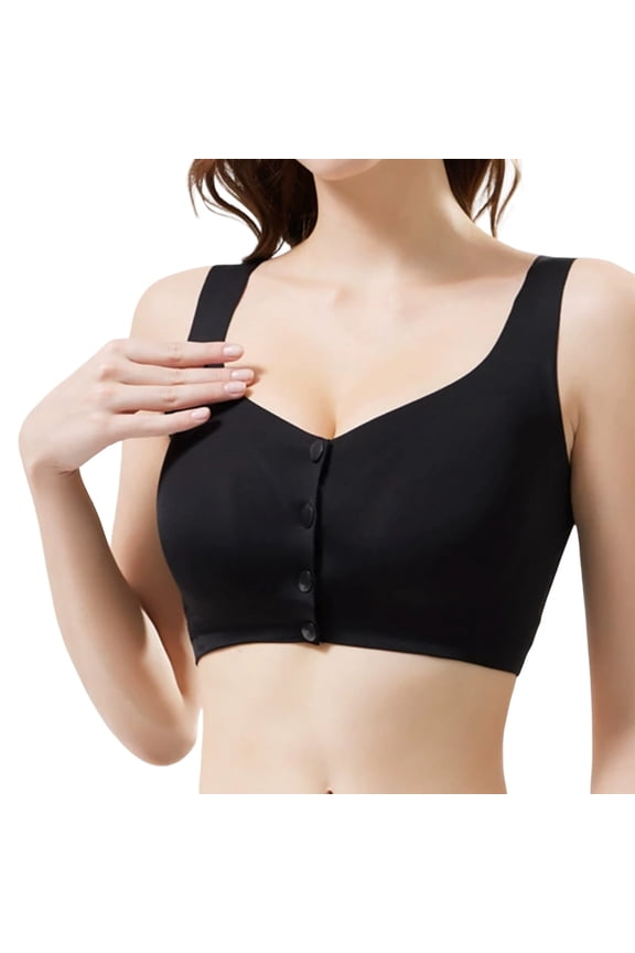 ,Women's Mastectomy Bras with Pockets for Prosthesis Front Closure Bras No Underwire Bralettes Black L