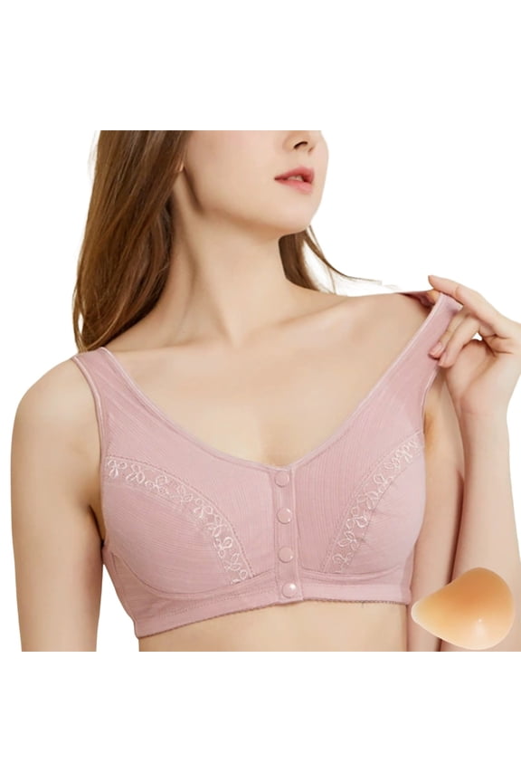 ,Women's Mastectomy Bras with Pockets for Prosthesis Front Closure Bras No Underwire Bralettes Pink 48