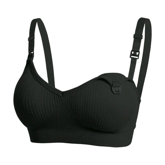 khonts,Women's Nursing Bras Wireless V Neck Maternity Nursing Bra Low Cut Sleeping Breastfeeding Bralettes with Extenders Strap Black M