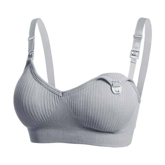 khonts,Women's Nursing Bras Wireless V Neck Maternity Nursing Bra Low Cut Sleeping Breastfeeding Bralettes with Extenders Strap Grey M