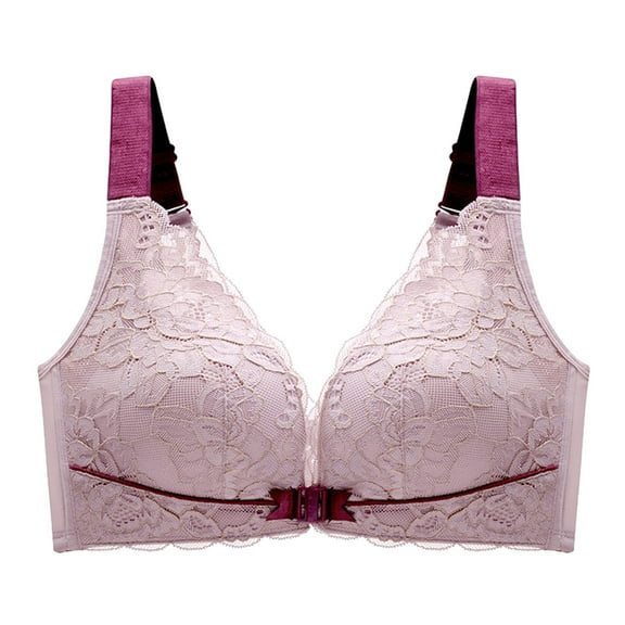 khonts,Women's Oversized Front Hook Closure Bras Push up Wireless Elegant Bra Padded Lace Sexy Lift Support Bralettes Rose Gold 32