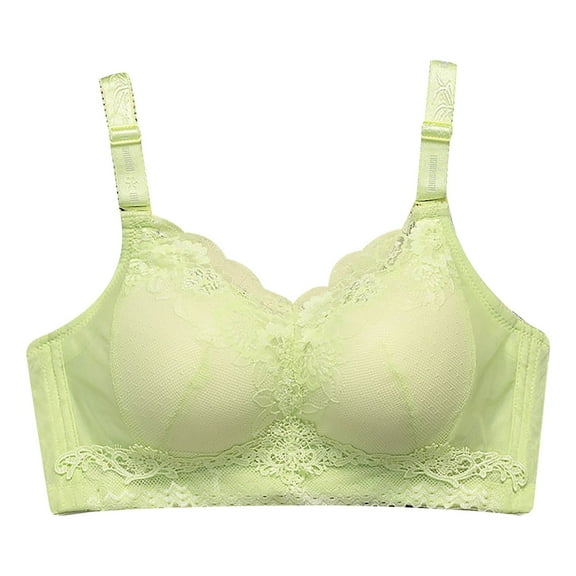 khonts,Women's Padded Push up Supportive Bras Gathering Wireless Sexy Bra Lace Soft Adjustable Strap Bralettes Green 34