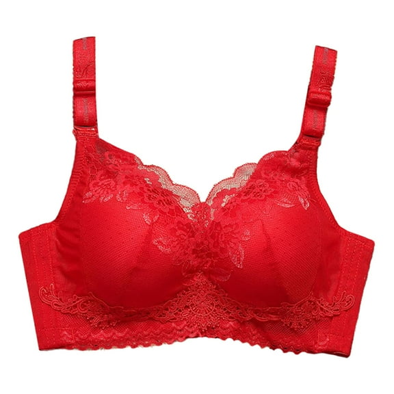 khonts,Women's Padded Push up Supportive Bras Gathering Wireless Sexy Bra Lace Soft Adjustable Strap Bralettes Red 34