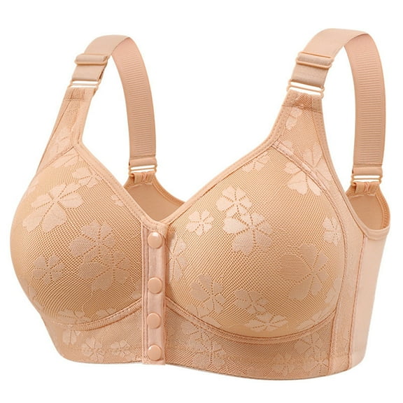 khonts,Women's Plus Size Daisy Front Closure Bras Comfy Push up No Underwire Supportive Seniors Bralettes for Older Women Beige 50