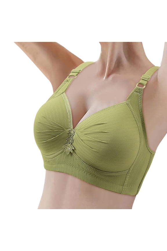 ,Women's Plus Size Push up V-Neck Bras Wireless Shaping Support Floral Bra Comfort Breathable Adjustable Strap Everyday Bralettes Green 40