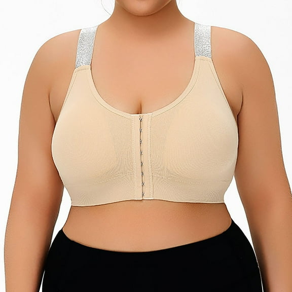 khonts,Women's Post Surgery Bras Front Closure Mastectomy Compression Bra Plus Size Support Wireless Bralettes Beige XXXXXL
