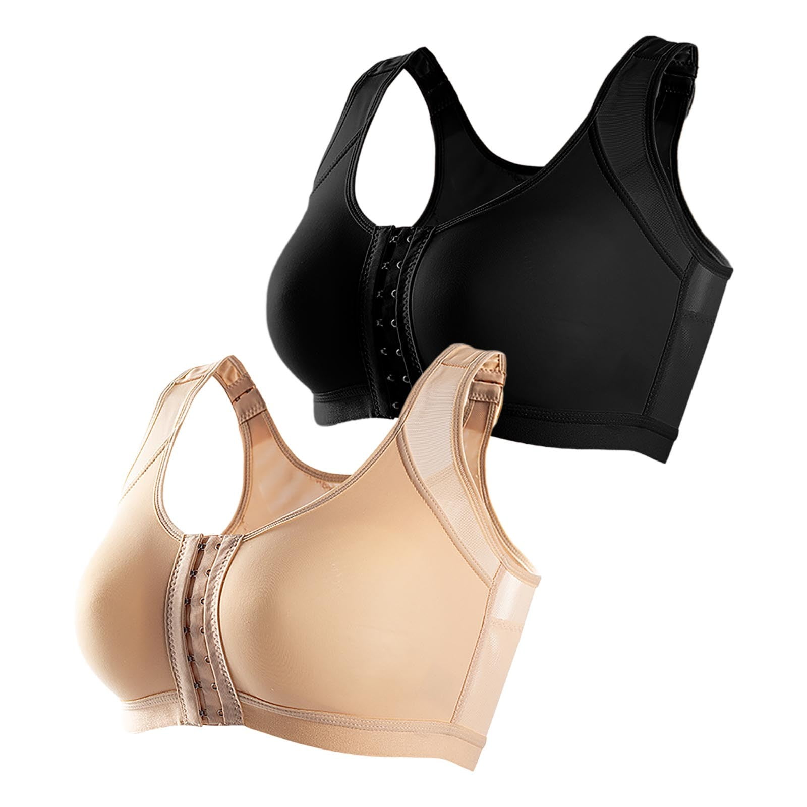 khonts,Women's Post Surgery Compression Sports Bra Front Closure Wireless  Perfect for Breast Augmentation Close Fitting Pack of BK3 M
