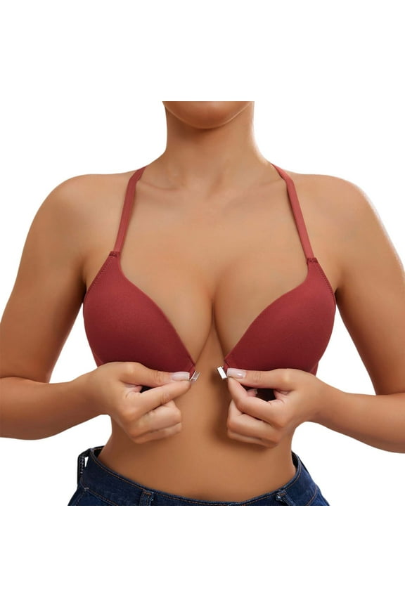 ,Women's Push up Bras Seamless No Underwire Front Hook Closure Smooth Bra Strappy Adjustable Lace Back Beauty Back Bralettes Red 36