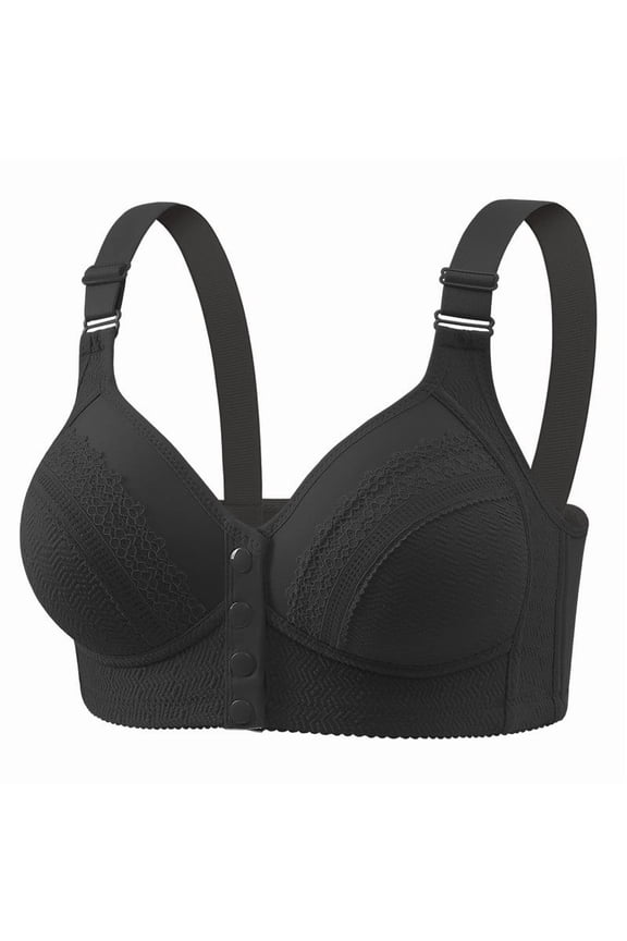 ,Women's Push up Daily Wear Front Snap Closure Bras No Underwire Comfortable Padded Bralettes with Adjustable Straps Black 42