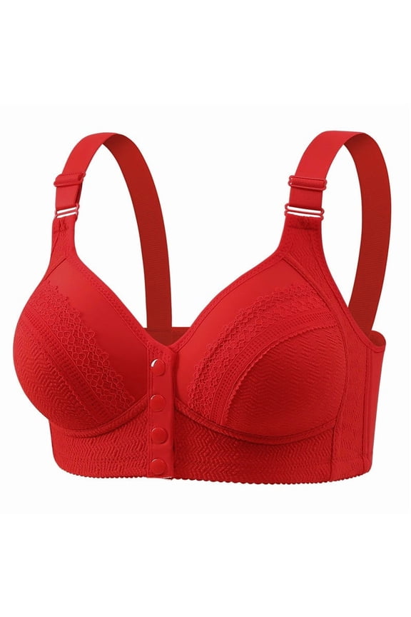 ,Women's Push up Daily Wear Front Snap Closure Bras No Underwire Comfortable Padded Bralettes with Adjustable Straps Red 38