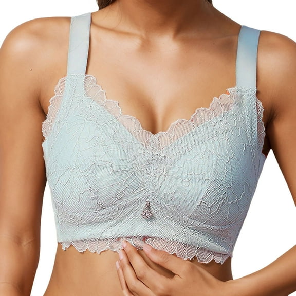 khonts,Women's Push up Deep V Bra Supportive Wireless Lace Floral Bra Sexy Padded Adjustable Straps Longline Bralettes Grey 36