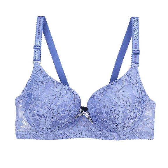 khonts,Women's Push up Deep V Gathering Bras Underwire Full Coverage Suppoetive Bra Sexy Everyday Lace Bralettes Blue D