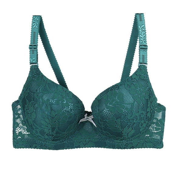 khonts,Women's Push up Deep V Gathering Bras Underwire Full Coverage Suppoetive Bra Sexy Everyday Lace Bralettes Green C