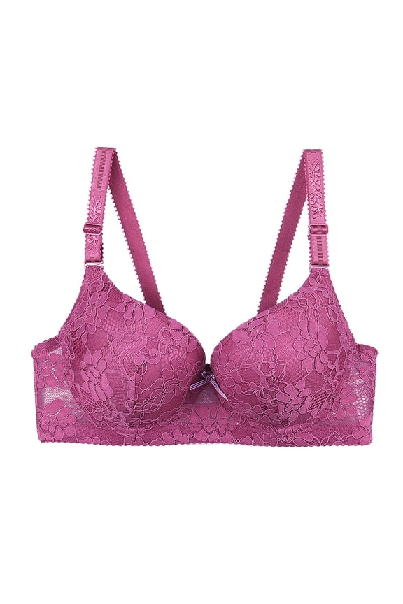 ,Women's Push up Deep V Gathering Bras Underwire Full Coverage Suppoetive Bra Sexy Everyday Lace Bralettes Purple A