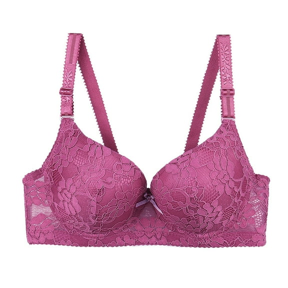 khonts,Women's Push up Deep V Gathering Bras Underwire Full Coverage Suppoetive Bra Sexy Everyday Lace Bralettes Purple C