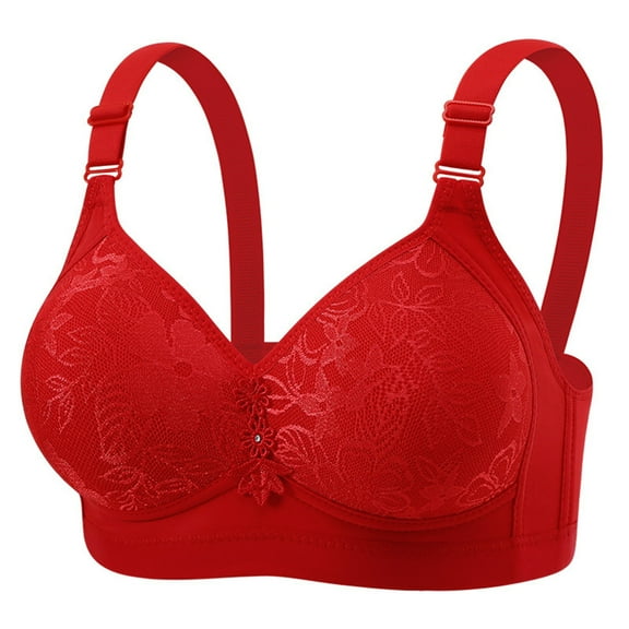 khonts,Women's Push up Full Coverage Supportive Bras Push up Wireless Breathable Bra Lift Lace Gathering Bralettes Red 40