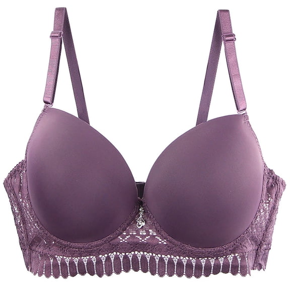 khonts,Women's Push up Lace Bras Underwire Plunge Full Coverage Bra Sexy Support Seamless Adjustable Straps Everyday Bralettes Purple 100E