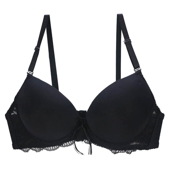 khonts,Women's Push up Underwire Lift Bras Supportive Soft Thin Pad Solid Color Bra Lace Everyday Spaghetti Strap Bralettes Black 75C