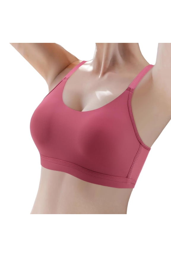 ,Women's Scoop Neck Thin Padding Supportive Bras Wireless Soft Push up Bra Spaghetti Adjustable Strap Everyday T Shirts Bralettes Watermelon Red 38