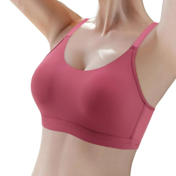 khonts,Women's Scoop Neck Thin Padding Supportive Bras Wireless Soft Push up Bra Spaghetti Adjustable Strap Everyday T Shirts Bralettes Watermelon Red 42