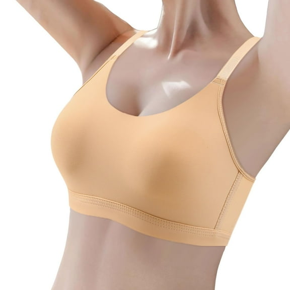 khonts,Women's Scoop Neck Thin Padding Supportive Bras Wireless Soft Push up Bra Spaghetti Adjustable Strap Everyday T Shirts Bralettes Beige 38