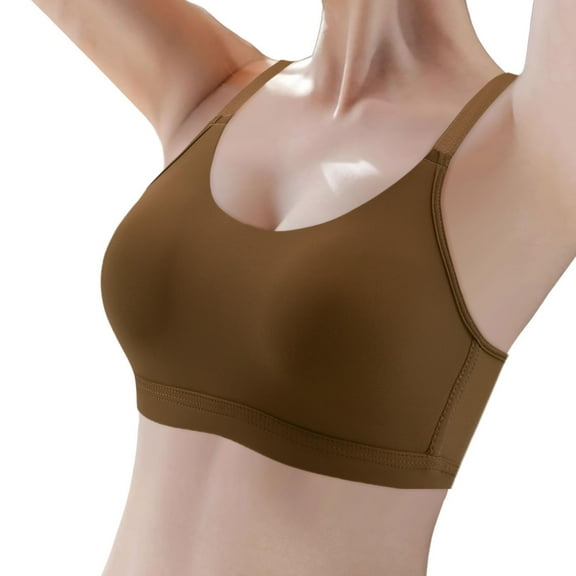 khonts,Women's Scoop Neck Thin Padding Supportive Bras Wireless Soft Push up Bra Spaghetti Adjustable Strap Everyday T Shirts Bralettes Coffee 40