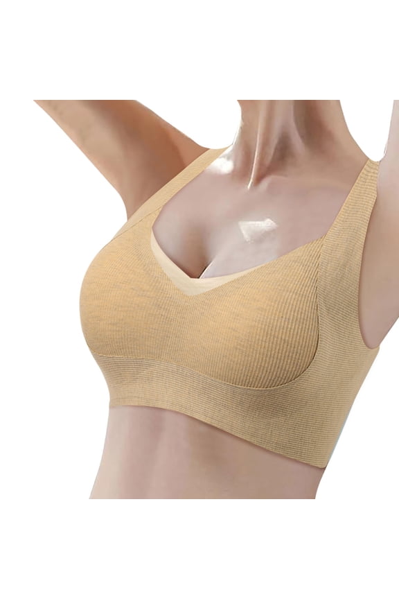 ,Women's Seamless Comfortable Supportive Bras Full Coverage Wireless Stretch Push up Bra Mesh Sleep Everyday T Shirt Bralettes Beige M