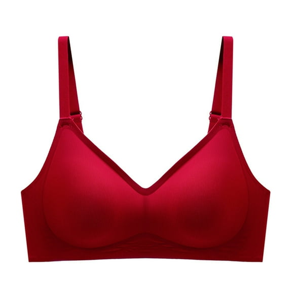 khonts,Women's Seamless Full Coverage Bra Soft Support Wireless Bra Spaghetti Adjustable Strap Ribber Bralettes Red L