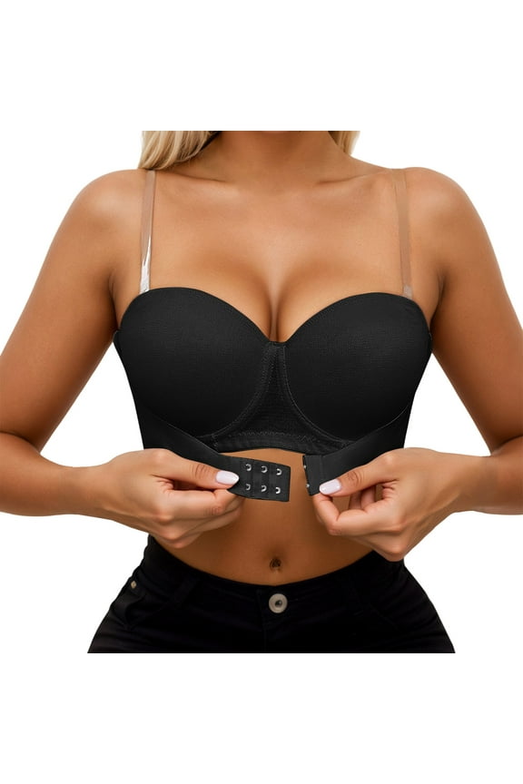 ,Women's Seamless Strapless Bras Front Hook Closure Push up Sexy Bandeau Bra Wireless Comfort Tube Top Black 75C