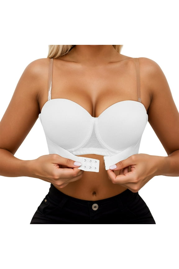 ,Women's Seamless Strapless Bras Front Hook Closure Push up Sexy Bandeau Bra Wireless Comfort Tube Top White 75B