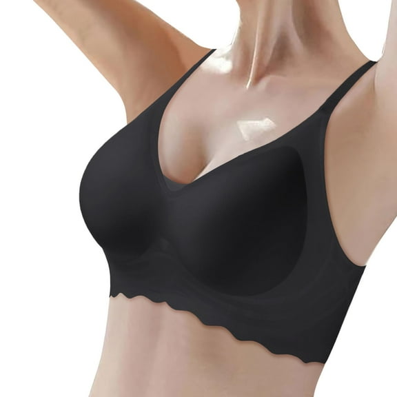 khonts,Women's Seamless Wireless Push up Bras Full Coverage Comfort Bra Padded Comfort Soft Bralettes Black 34