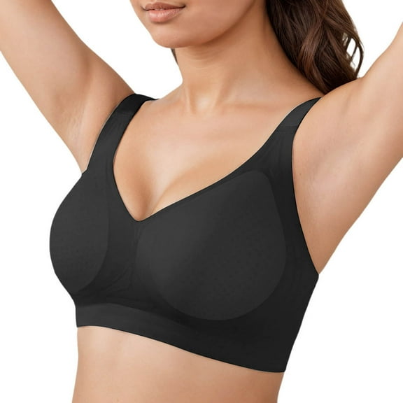 khonts,Women's Seamless Wireless Supportive Bras Push up Comfort Soft No Underwire Bra Full Coverage T-Shirt Bralettes Black XL