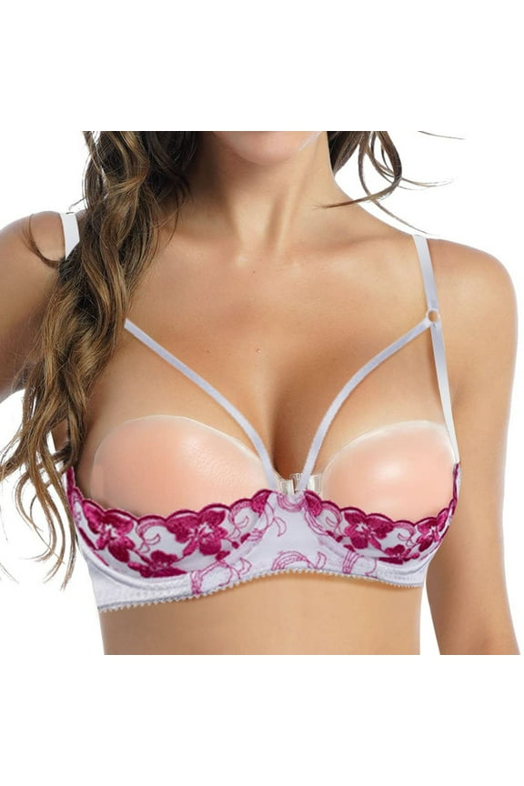 ,Women's Sexy 1/4 Cup Push up Shelf Bras Sexy Lace Bralettes See Through Padded Bra Hot Pink S