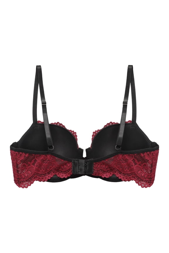 ,Women's Sexy Lace Bra Padded Underwire Push up Bralettes Color Blocking Elegant Lingerie Red 80B