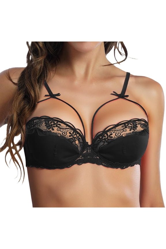 ,Women's Sexy Lace Bras Underwire Demi Bra Adjustable Strap Two Layer Bra Unlined Lingerie Black 38
