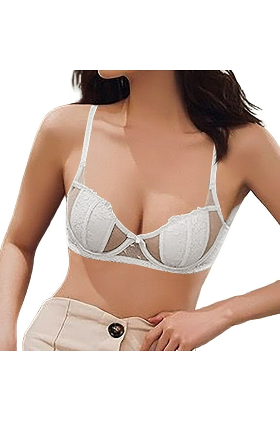 ,Women's Sexy Lace Demi Bra Push up See Through Bra Sheer Underwire Thin Pad Bralettes White 36